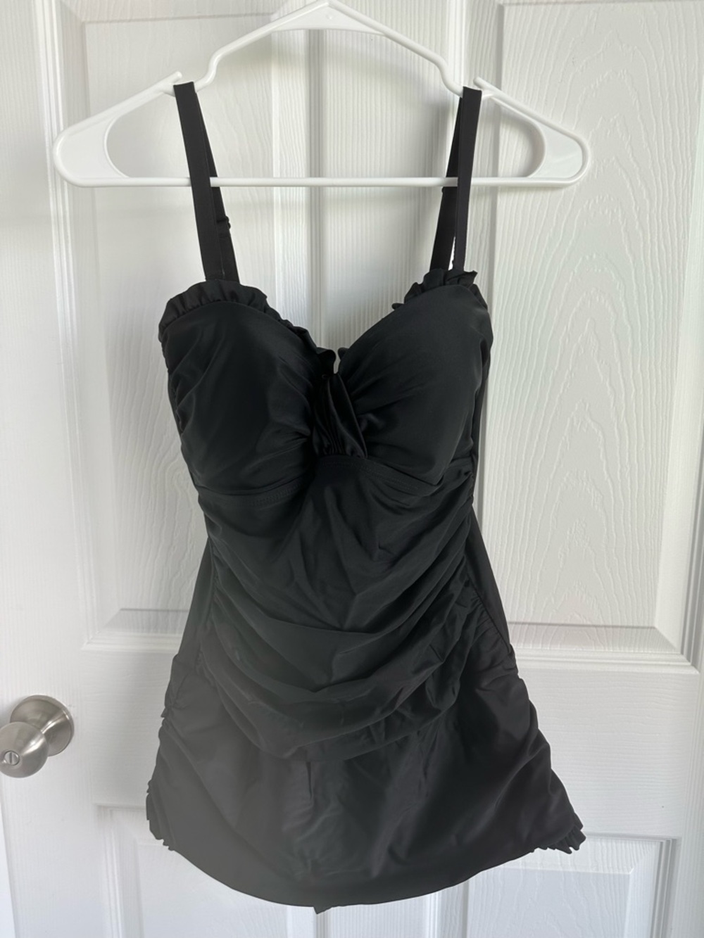 Black One-Piece Swimdress with Ruched Front